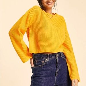 Fate Mustard Yellow Flowy Crop Top 3/4 Sleeve